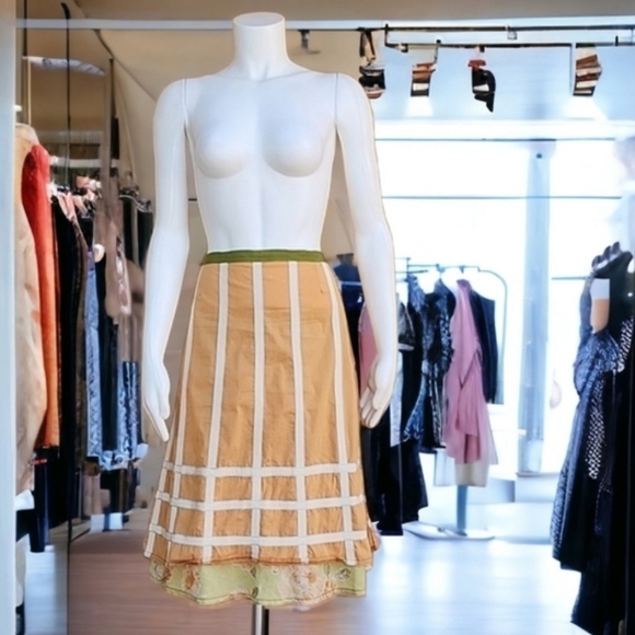Anthropologie Dresses & Skirts - Neesh by DAR Anthro Skirt L Cottagecore Grosgrain Ribbon Layered Midi Tangerine